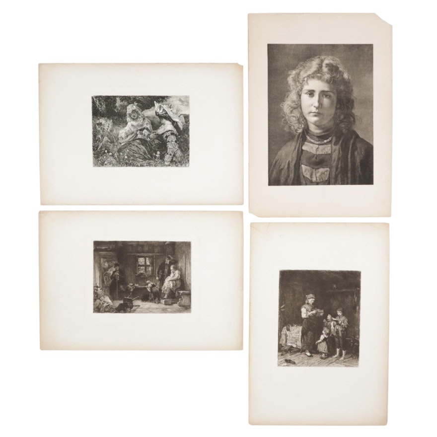 Portrait and Domestic Genre Etchings, Late 19th Century