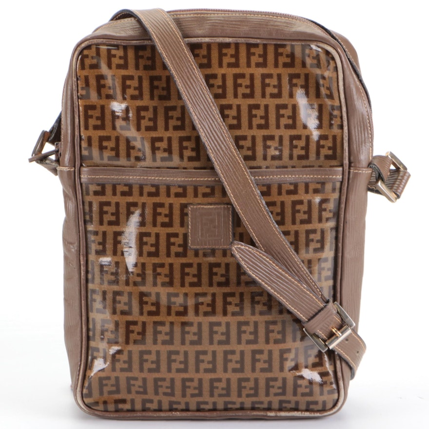 Fendi Crossbody Bag in Zucca Coated Canvas with Leather Trim
