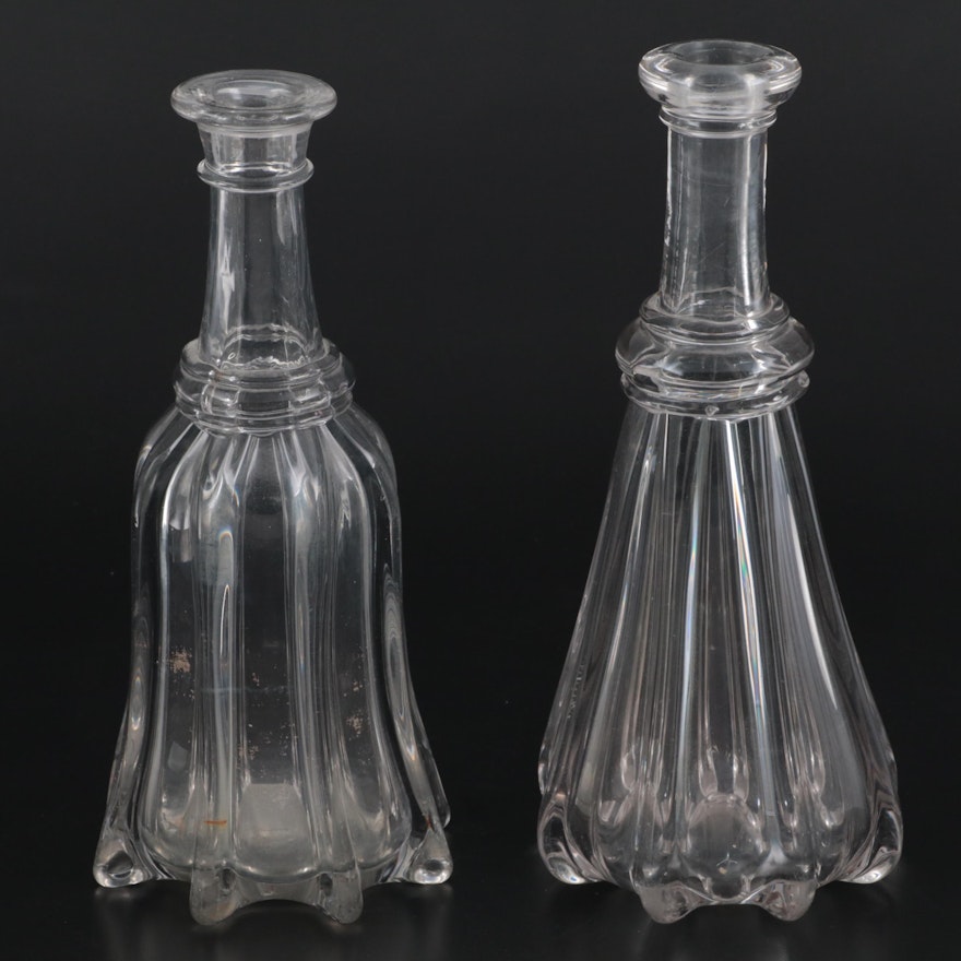Flint Glass Pillar Molded Decanters, Mid-19th Century