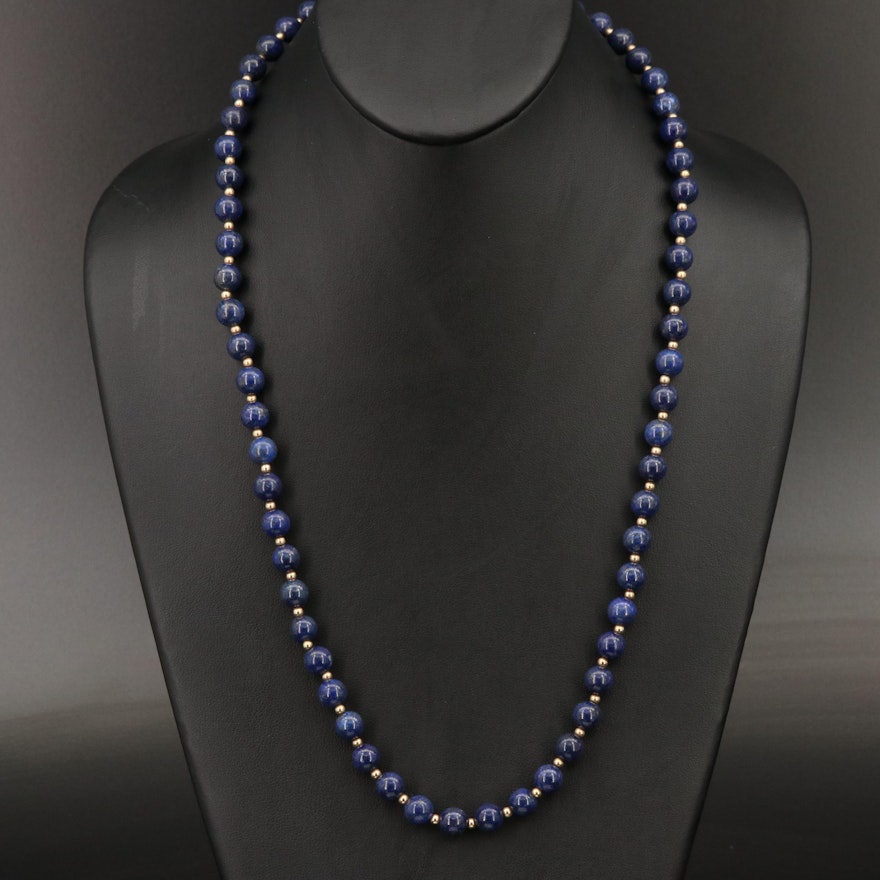 14K Lapis Lazuli Beaded Necklace