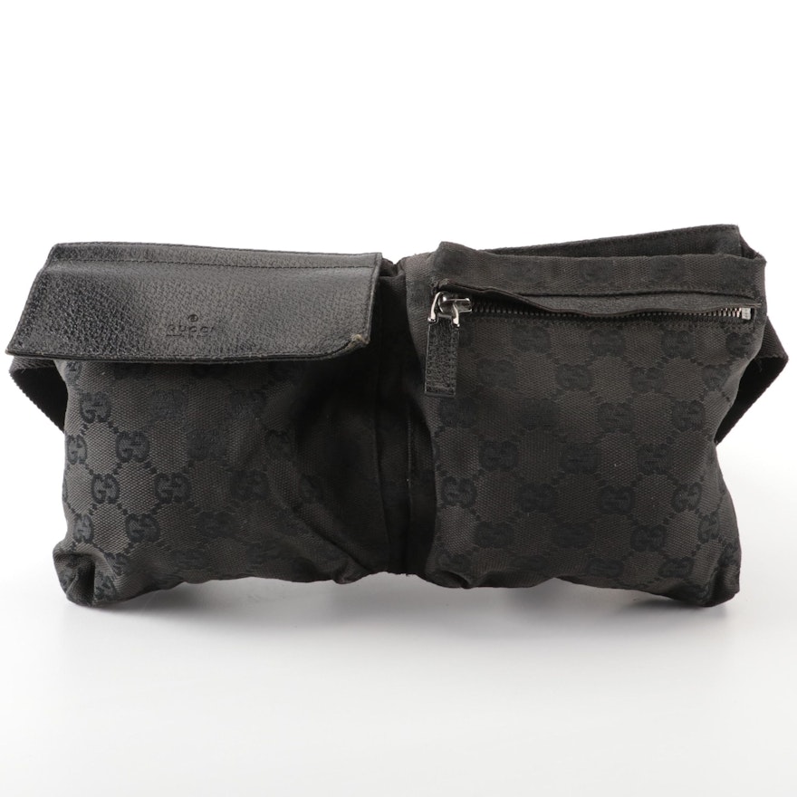 Gucci Black GG Canvas and Leather Belt Bag