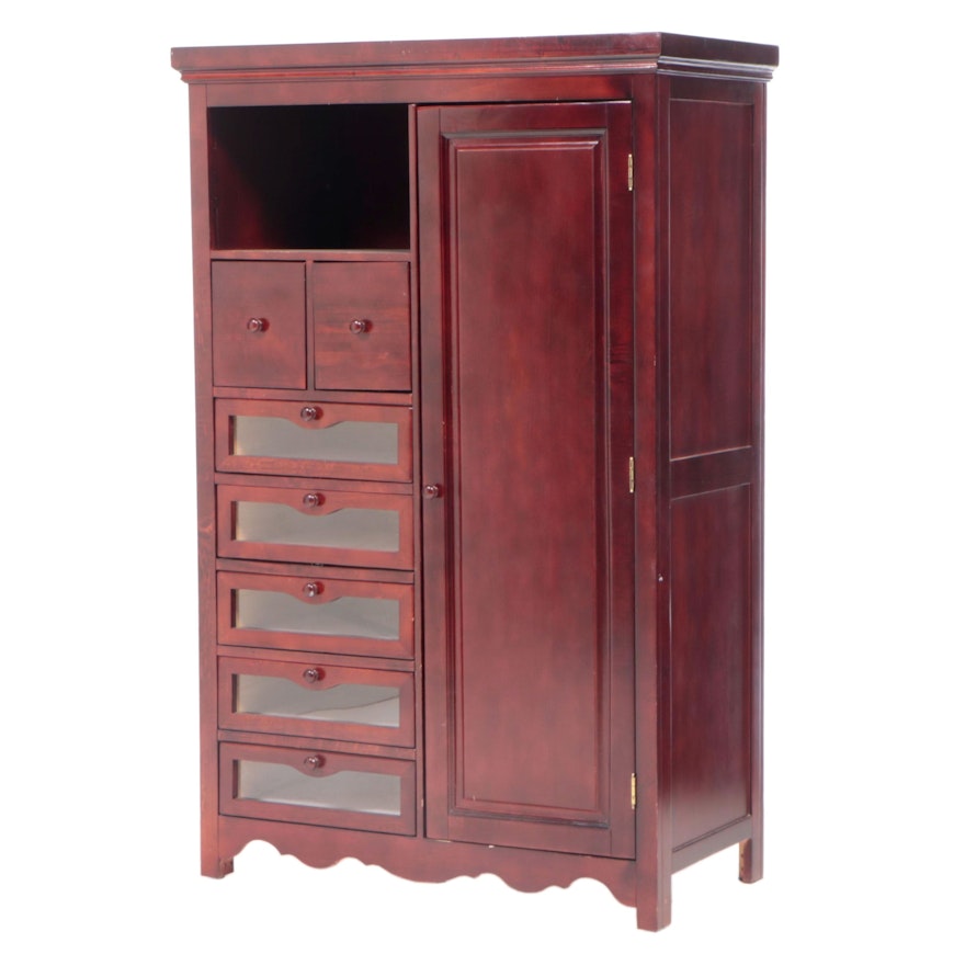 Birch Wardrobe with Glass-Front Lingerie Drawers