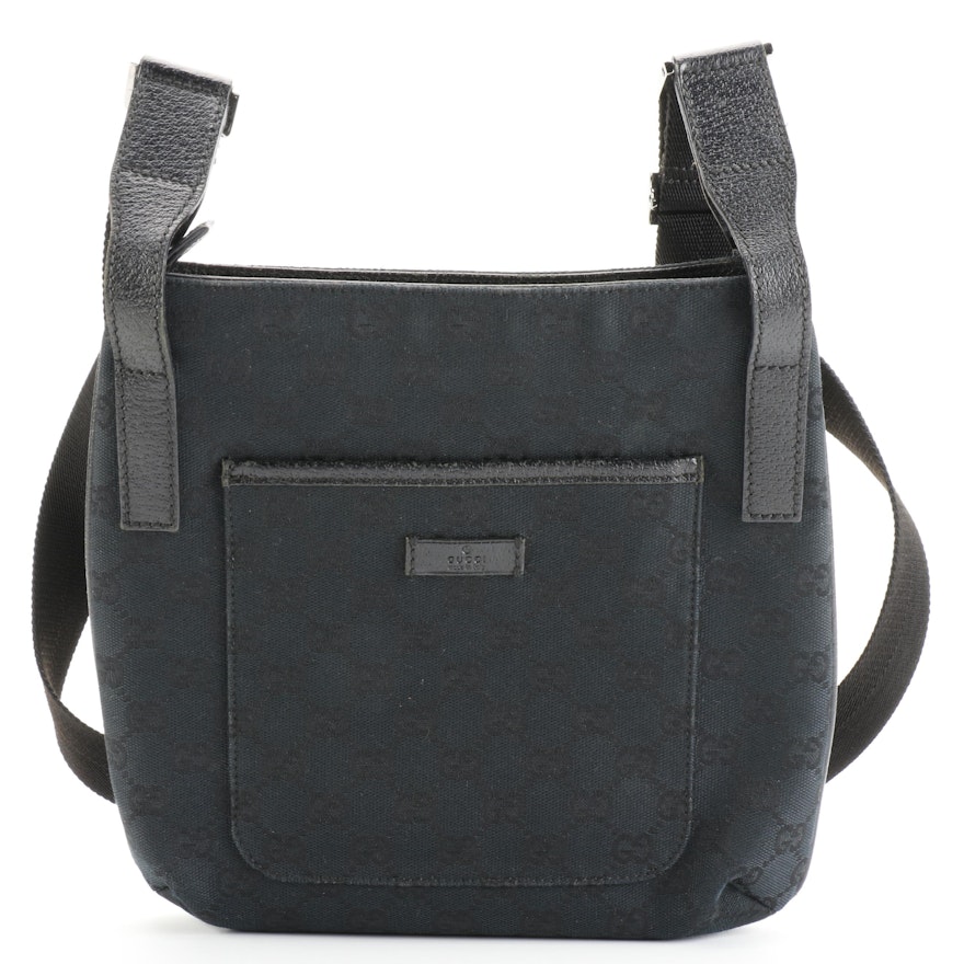 Gucci Crossbody Bag in Black GG Canvas and Black Cinghiale Leather