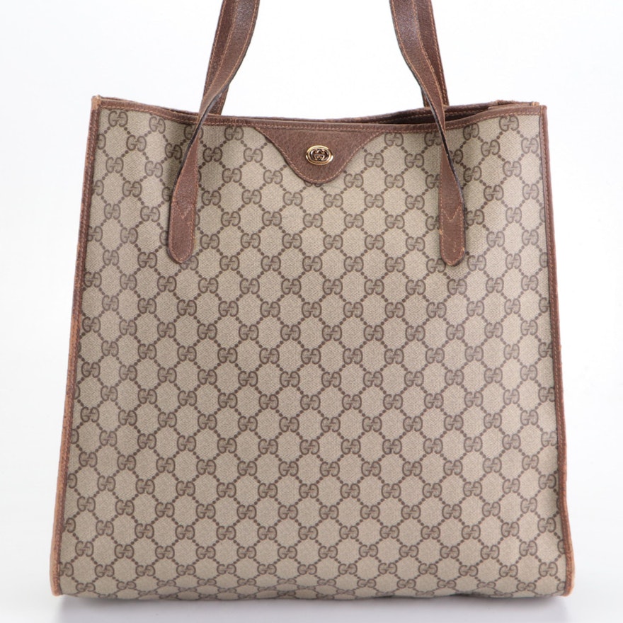 Gucci Accessory Collection Tote Bag in GG Supreme Canvas and Leather Trim
