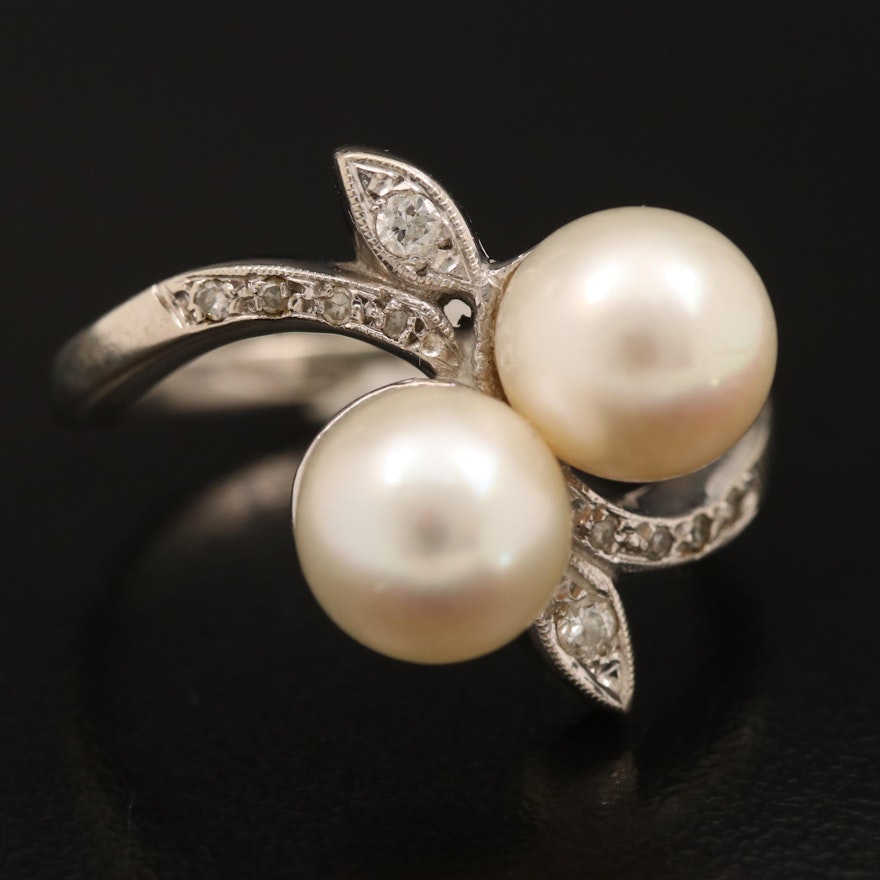14K Diamond and Pearl Ring