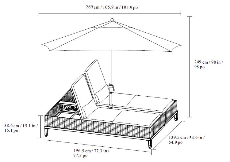 Agio "McKenzy" Resin Wicker Double Chaise Lounge with Umbrella