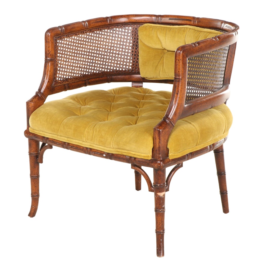 Regency Style Faux-Bamboo Beech and Caned Tub Chair, Mid to Late 20th Century