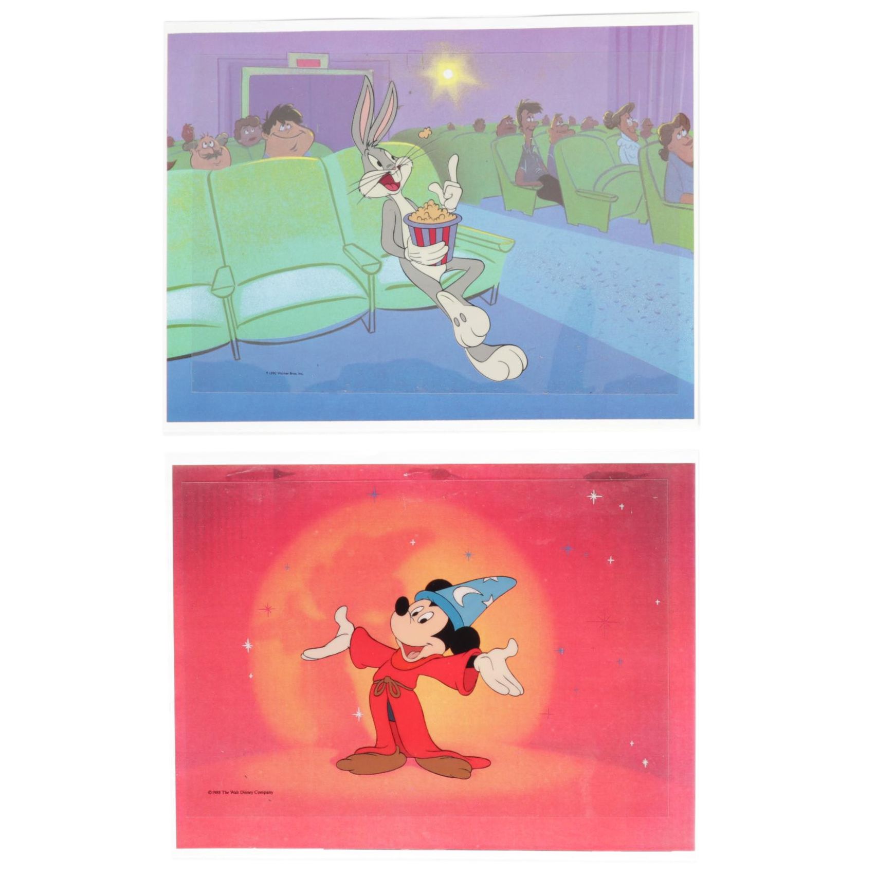 Walt Disney and Warner Brothers Offset Lithograph Animation Cels With Background