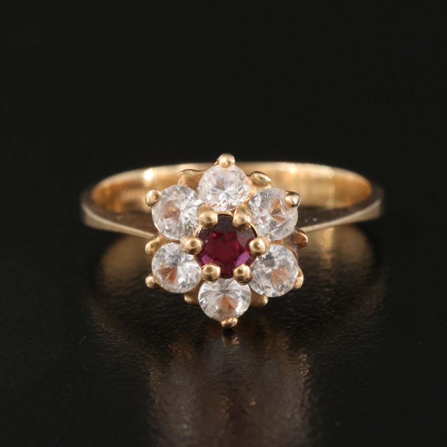 14K Ruby and Sapphire Flower Ring