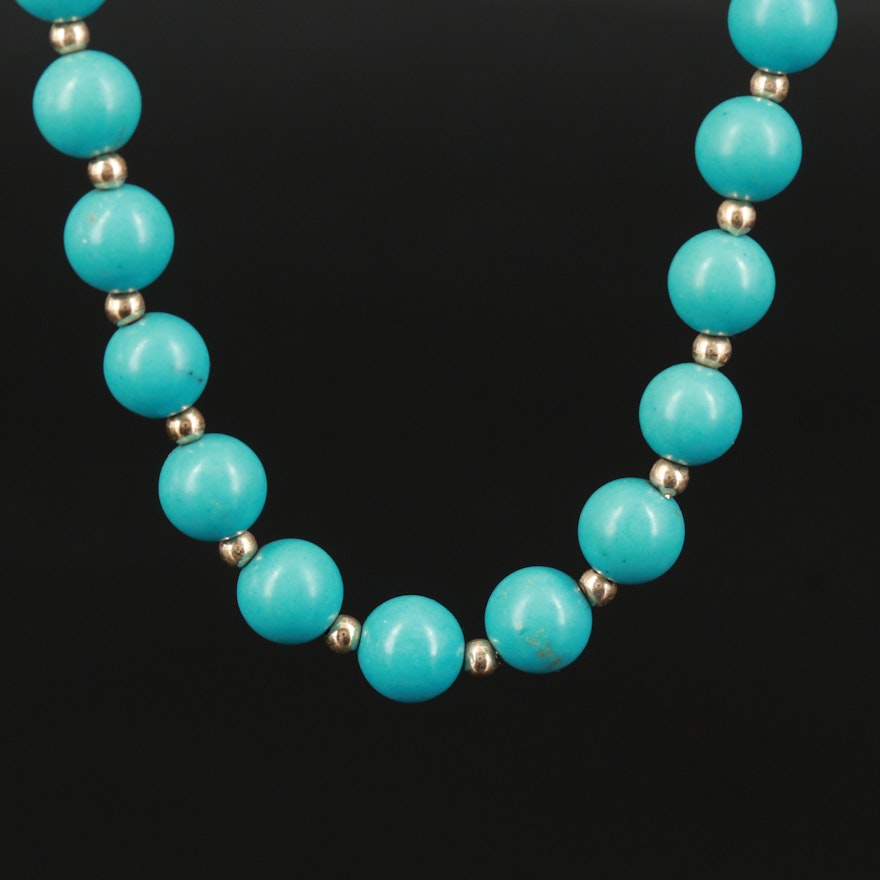 Imitation Turquoise Bead Necklace with 14K Spacer Beads and Clasp