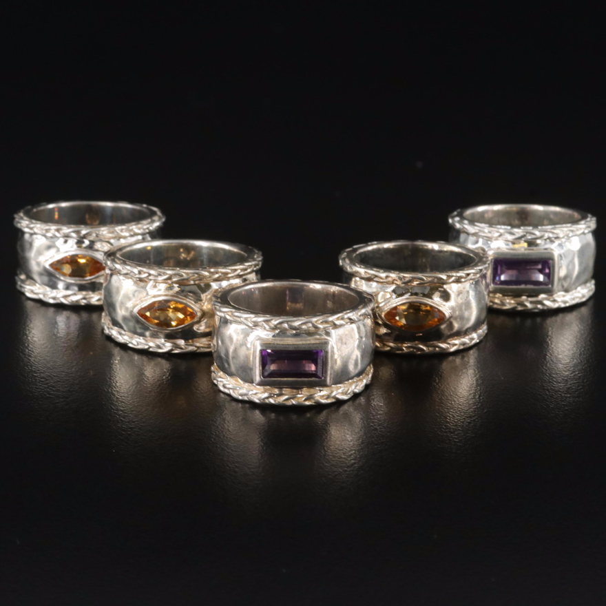 Sterling Citrine and Amethyst Rings