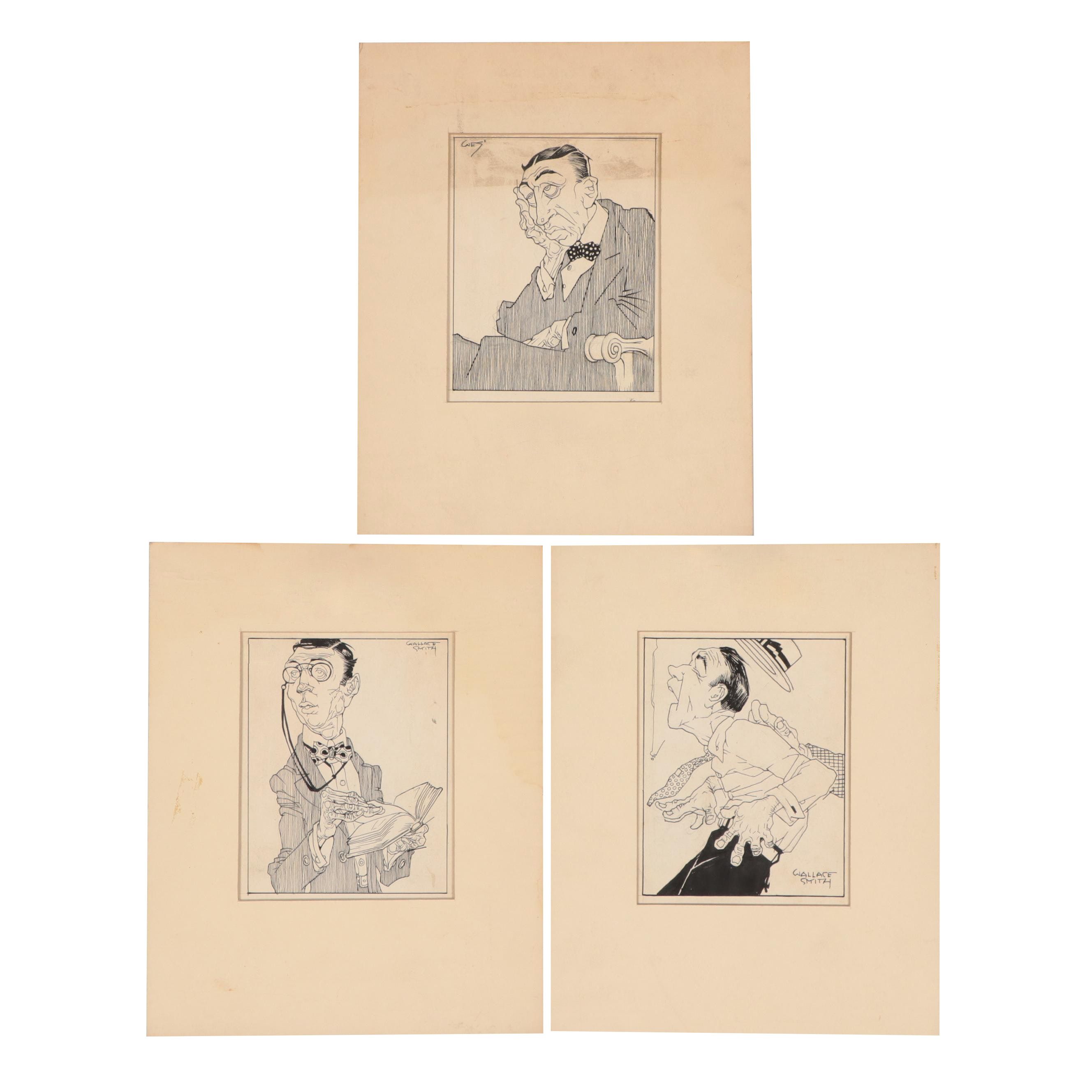 Wallace Smith Pen and Ink Caricature Drawings