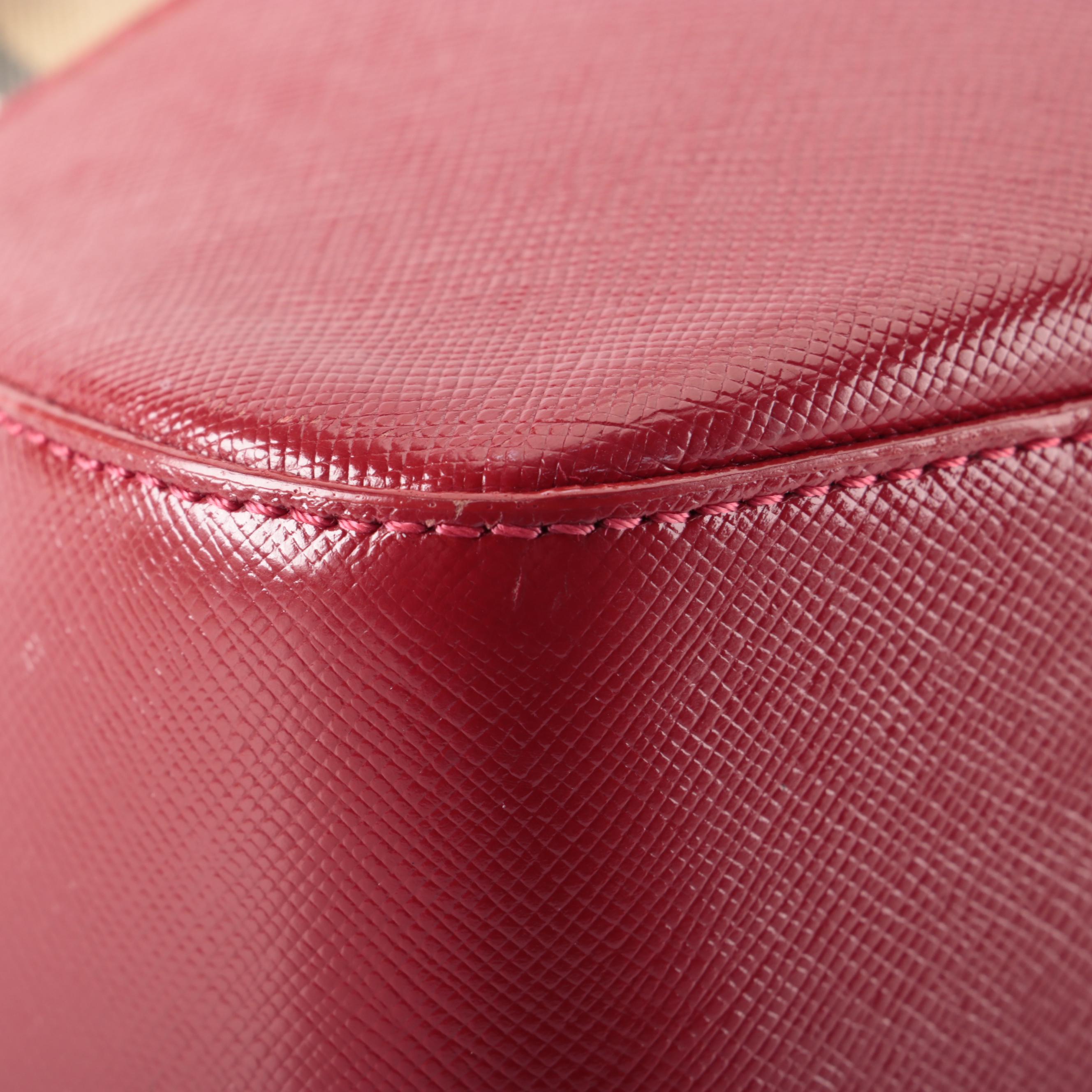 Burberrys Tote Bag in "Haymarket Check" Twill and Red Saffiano Leather