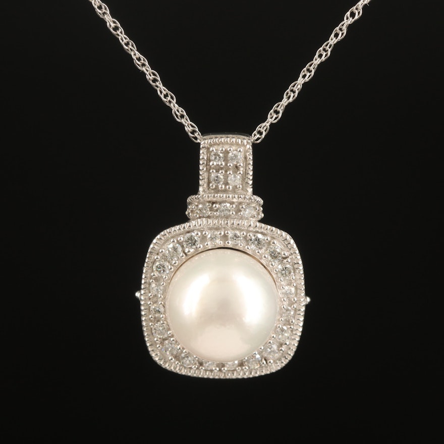 Vera Wang "Love" 14k, Pearl, Diamond and Sapphire Pendant Necklace