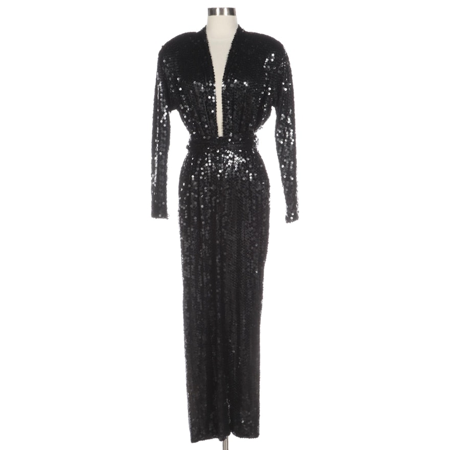 Oleg Cassini Black Sequined Cocktail Jumpsuit