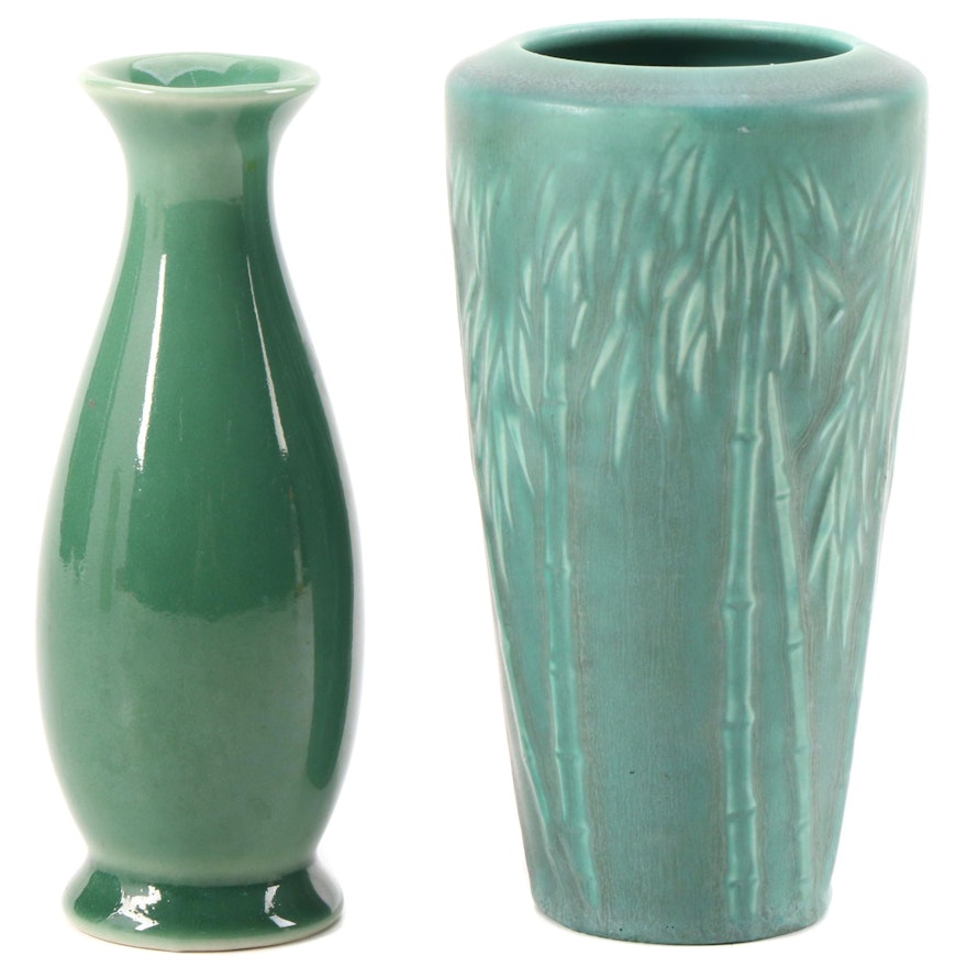 Rookwood Pottery Bamboo Motif Vase and Other Rookwood Vase, Mid-20th Century