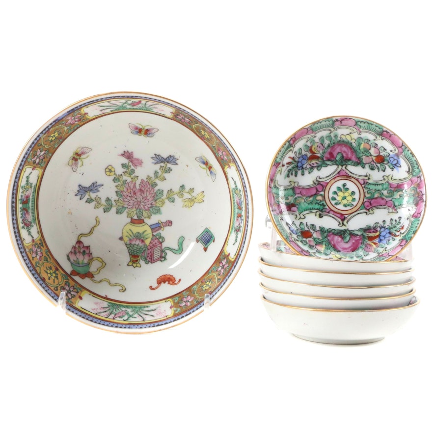 Chinese Famille Rose Style Porcelain Bowls, Mid to Late 20th Century