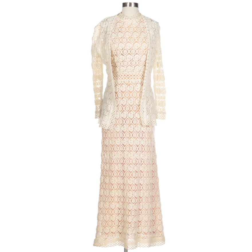 Fred Perlberg Long Crochet Lace Dress and Cardigan