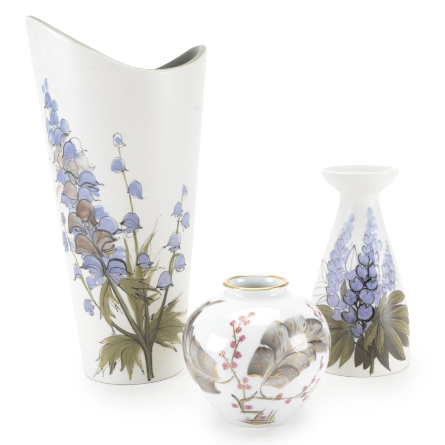 Rosenthal and Arabia Porcelain Vases with Floral Motif