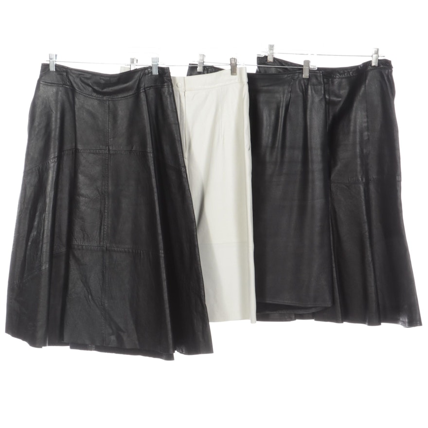Lillie Rubin Skirt in White Leather, West Bay and Pierre C Black Leather Skirts