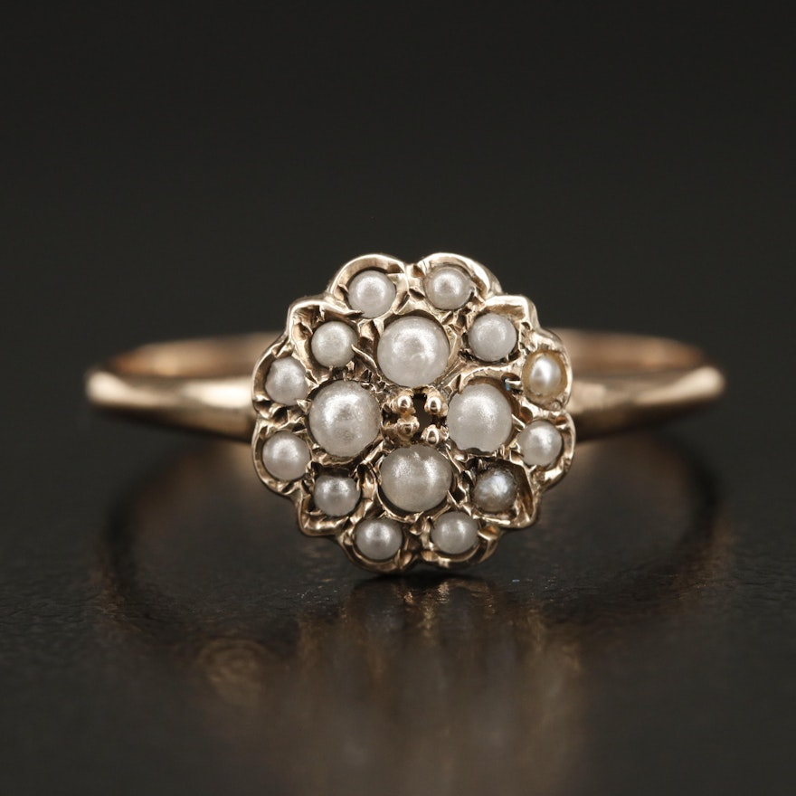 Victorian 10K Imitation Pearl Cluster Ring