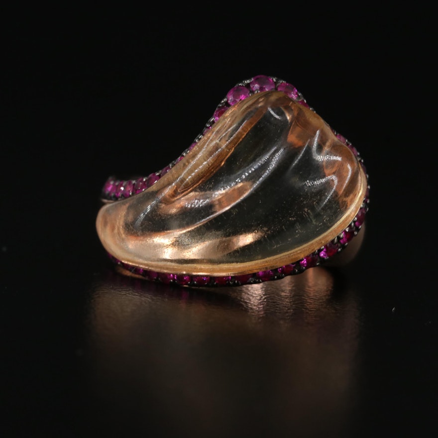 EFFY 14K Rose Gold Carved Citrine and Ruby Ring