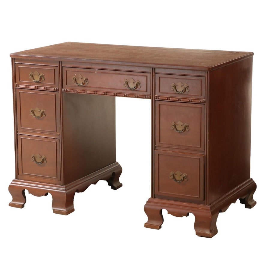 Globe-Wernicke Chippendale Style Walnut Kneehole Desk, Mid-20th Century