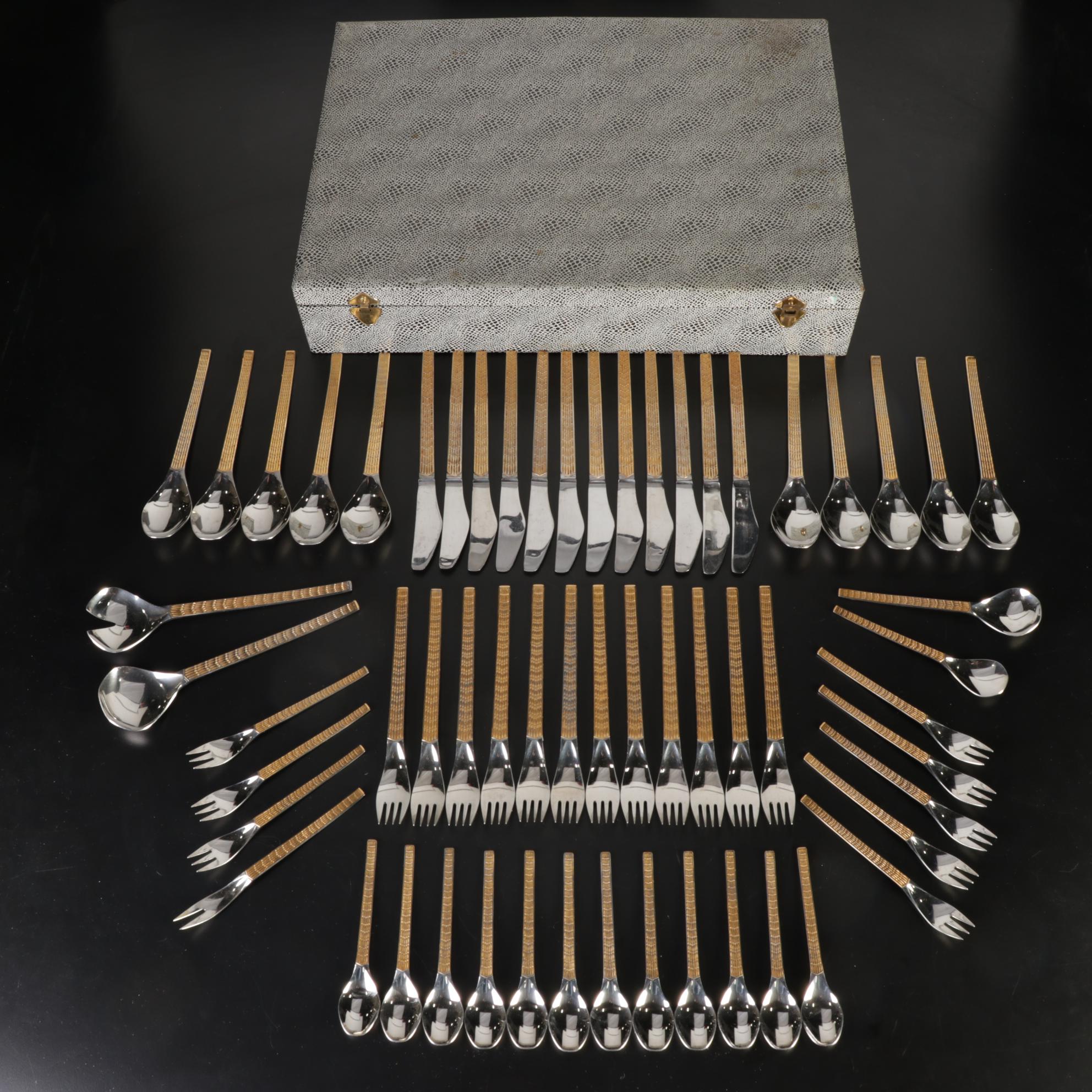 Hoogosil Solingen Stainless Steel with Gold Accent Flatware and Chest