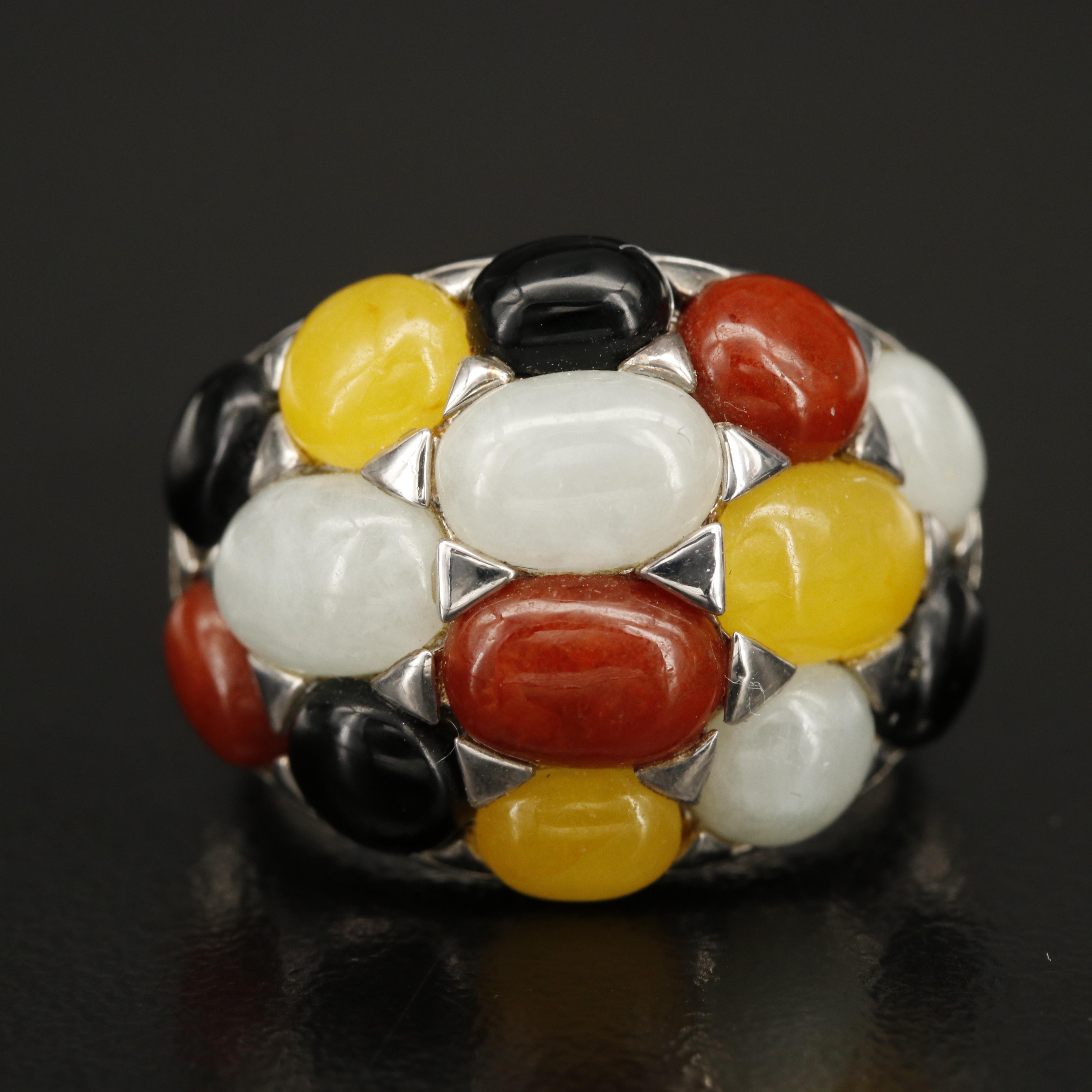 Sterling Jadeite and Black Onyx Dome Ring