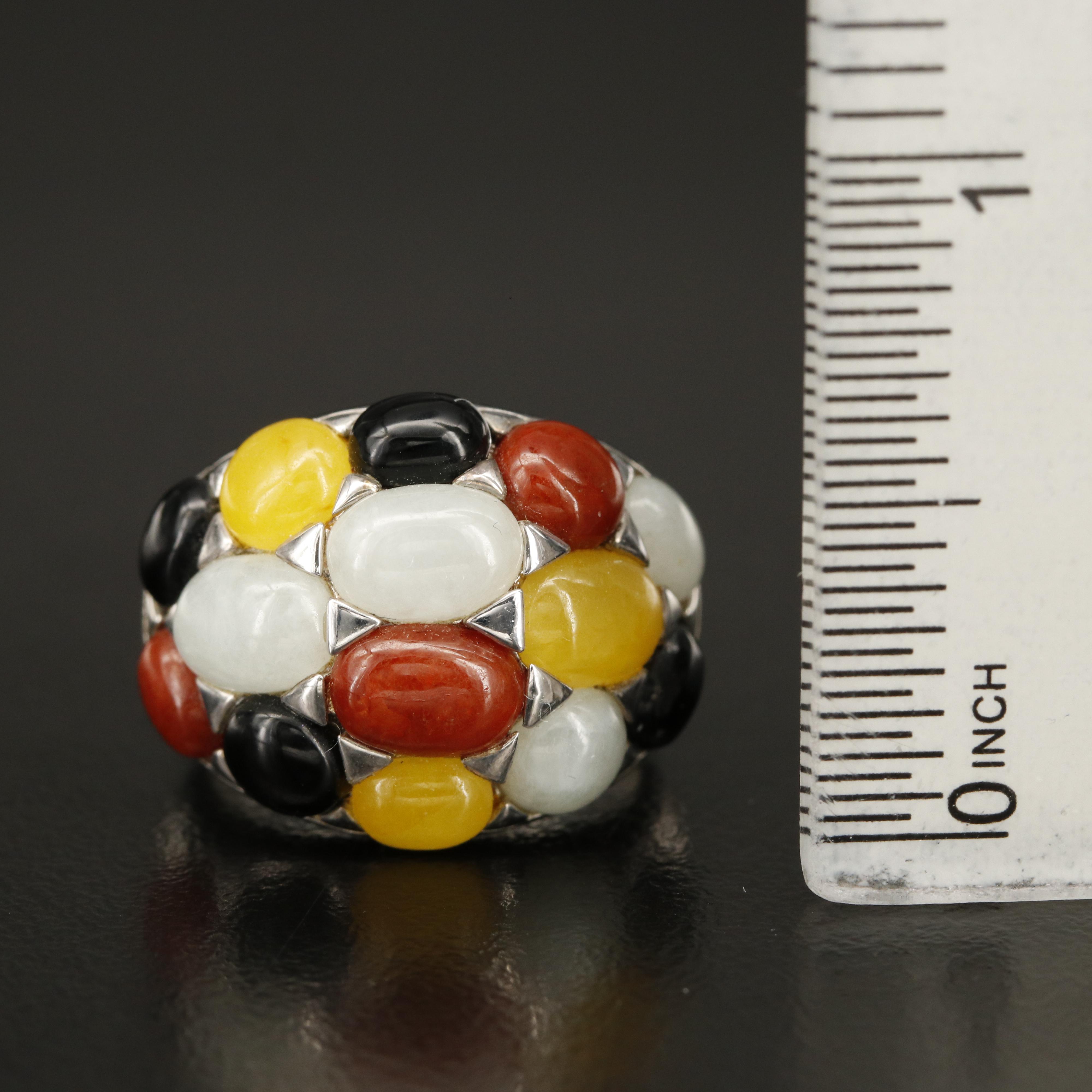 Sterling Jadeite and Black Onyx Dome Ring