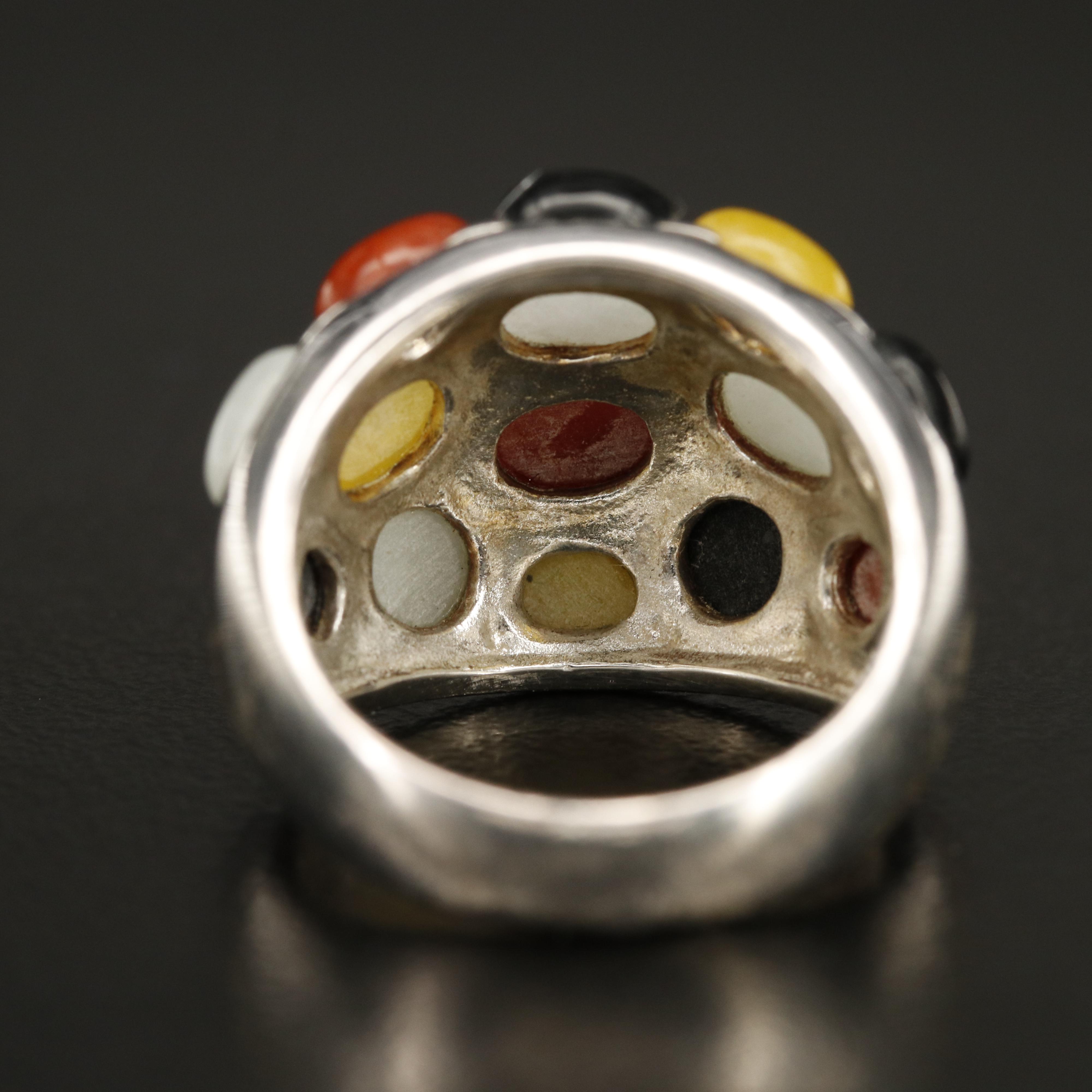 Sterling Jadeite and Black Onyx Dome Ring