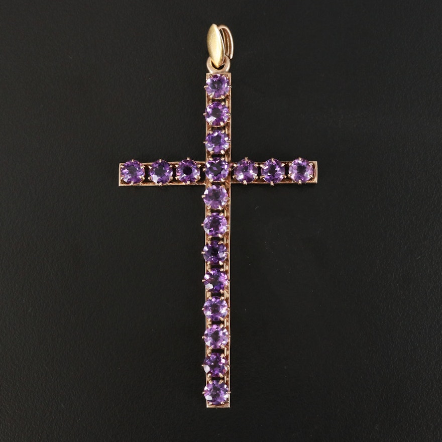 Vintage 14K Amethyst Statement Cross