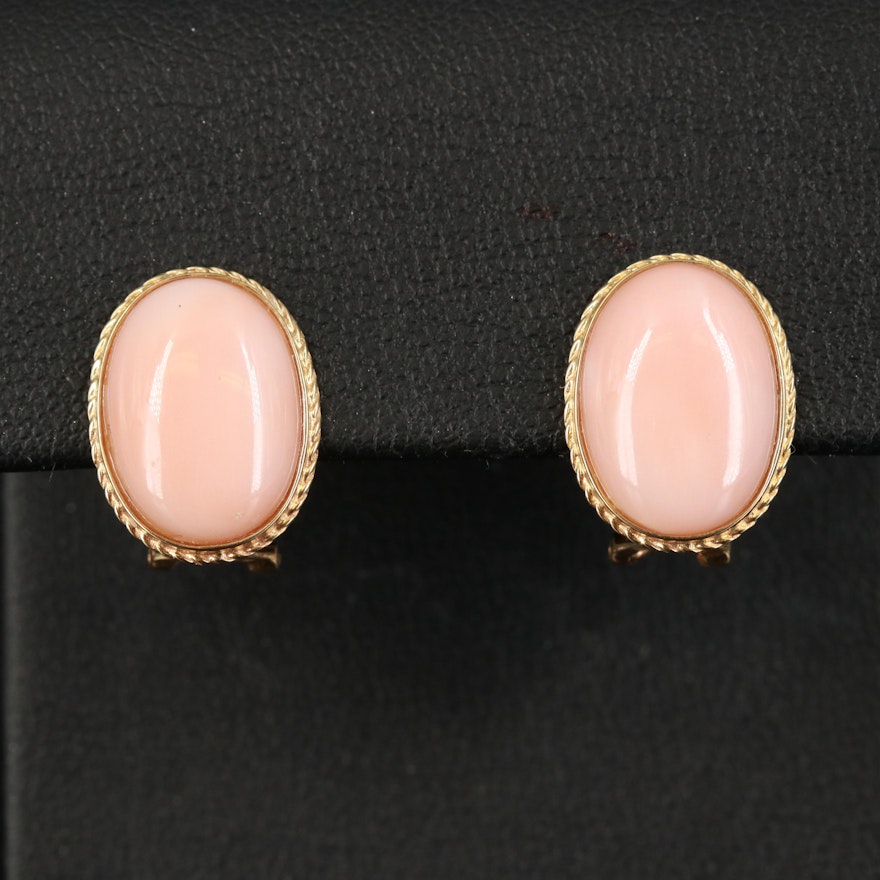 14K Coral Cabochon Earrings