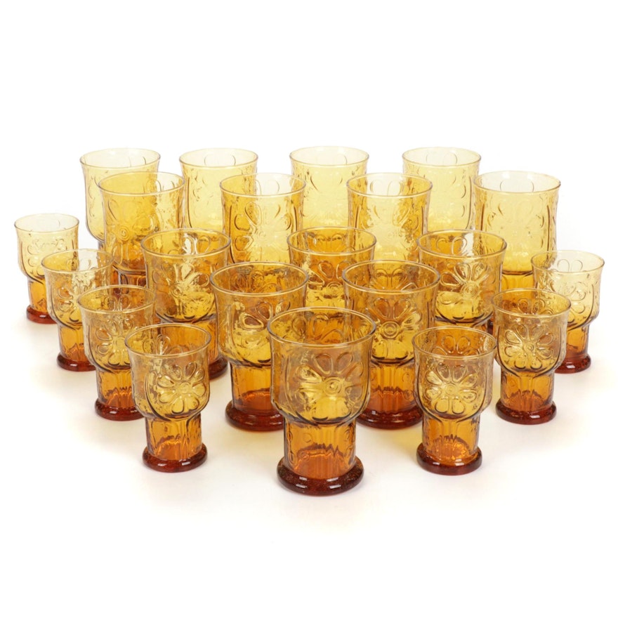 Libbey "Country Garden" Amber Glass Stacking Tumblers and Juice Glasses