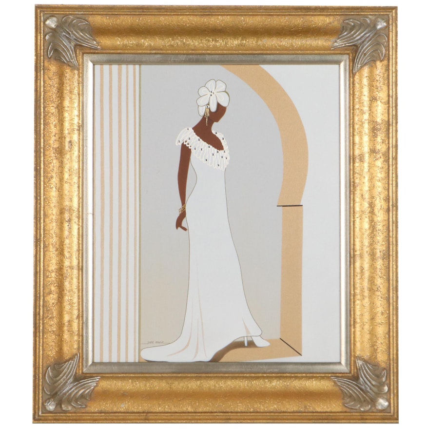 Mixed Media Painting of Woman in Evening Gown