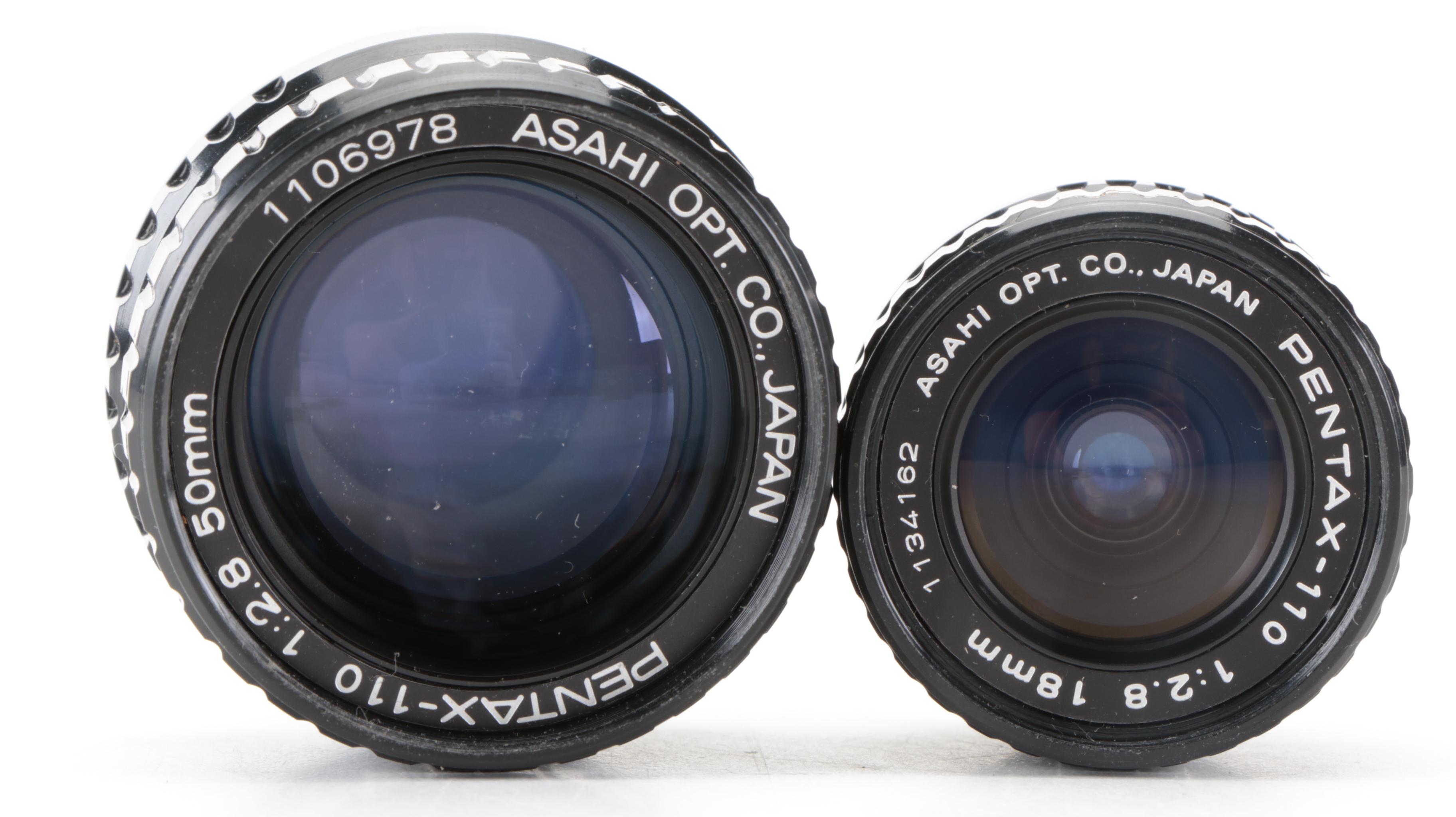 Asahi Pentax Auto 110 SLR Camera with Lenses, Flash, 1979