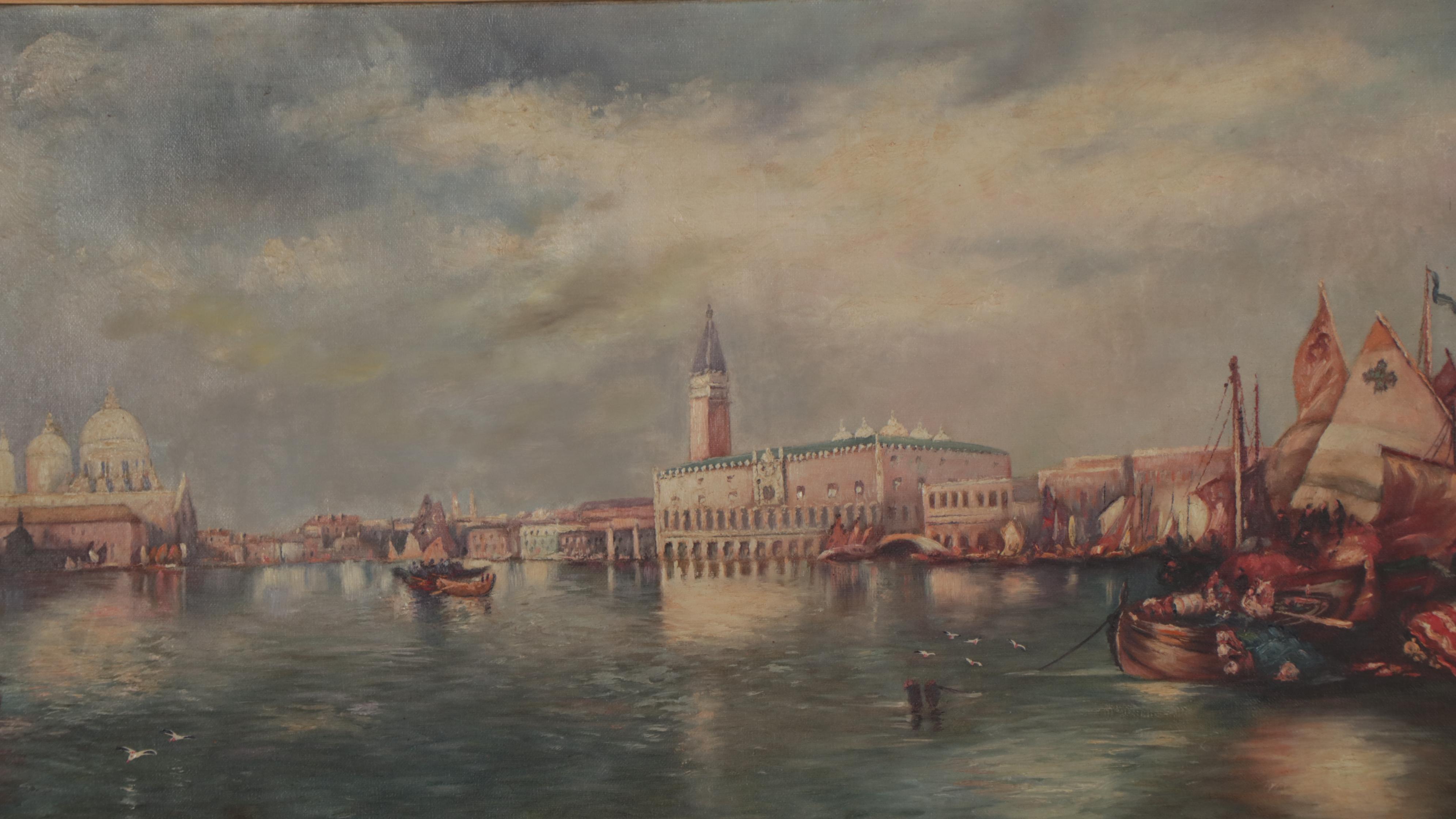 T. Gounani Oil Painting of Venice, Late 19th to Early 20th Century