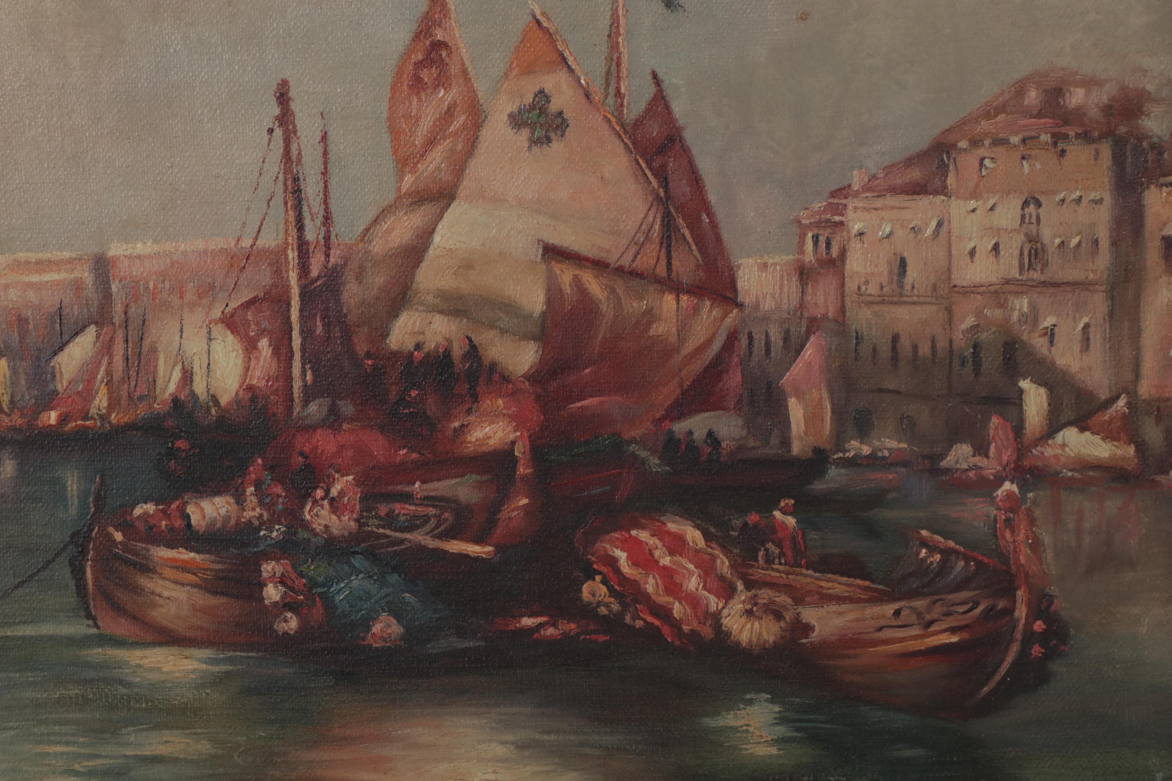 T. Gounani Oil Painting of Venice, Late 19th to Early 20th Century