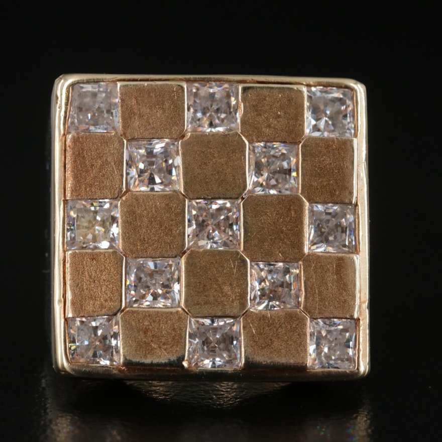 14K Cubic Zirconia Checkered Ring