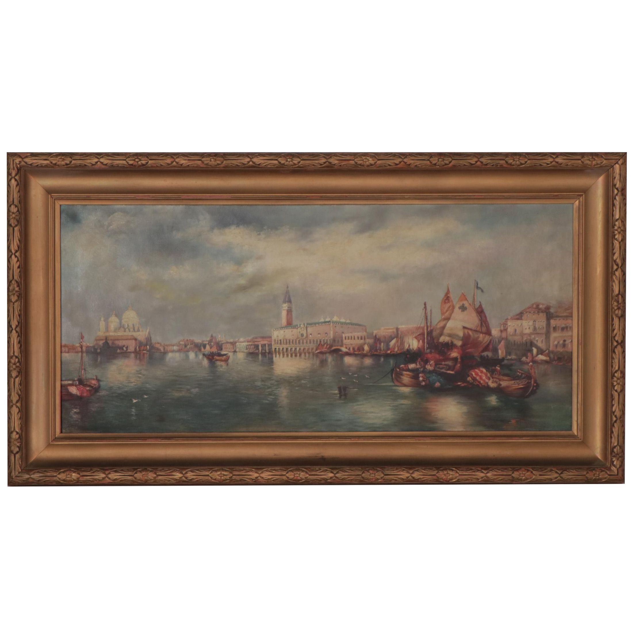T. Gounani Oil Painting of Venice, Late 19th to Early 20th Century