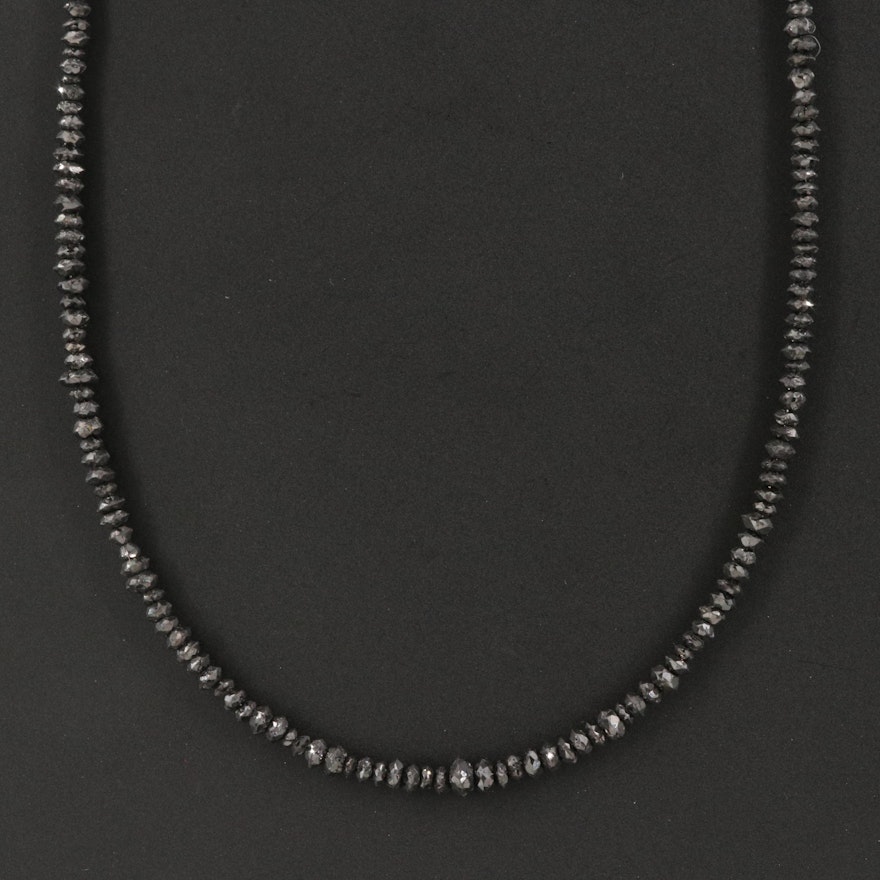 Black Diamond Faceted Bead Necklace with 18K Clasp