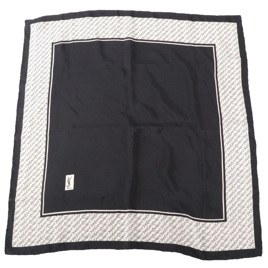 Yves Saint Laurent Black/White Logo Silk Scarf