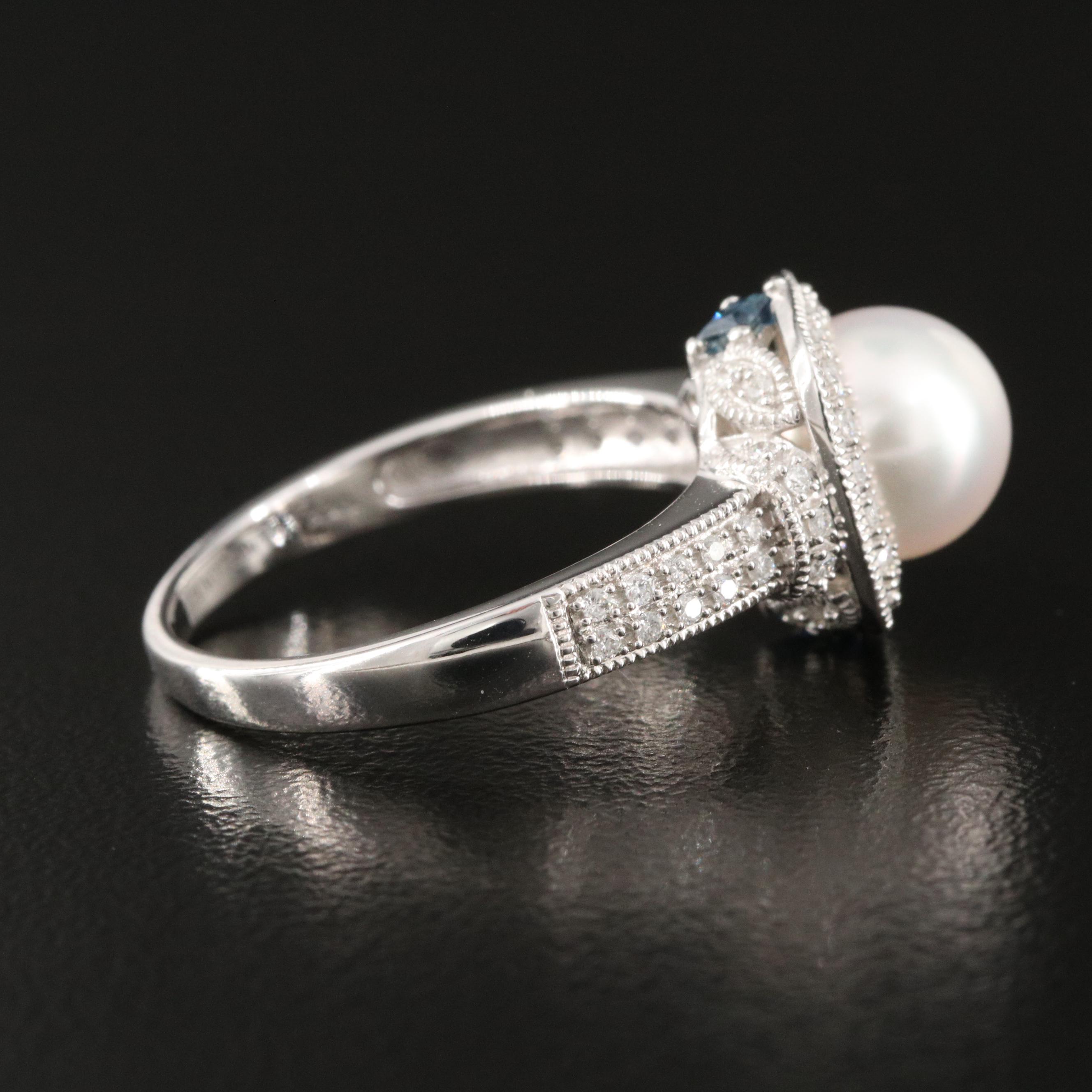 Vera Wang "Love" 14K Pearl, Diamond and Sapphire Ring