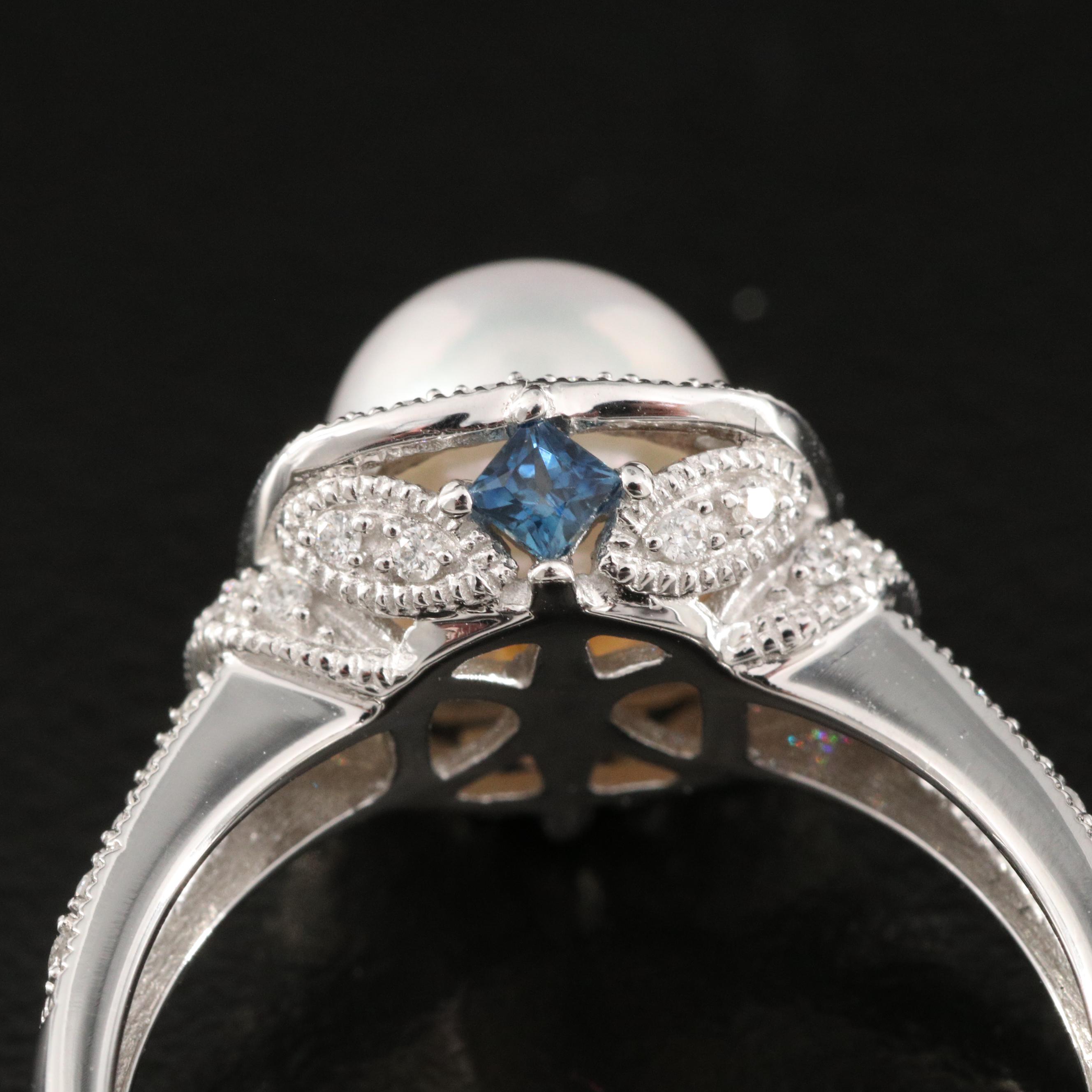 Vera Wang "Love" 14K Pearl, Diamond and Sapphire Ring