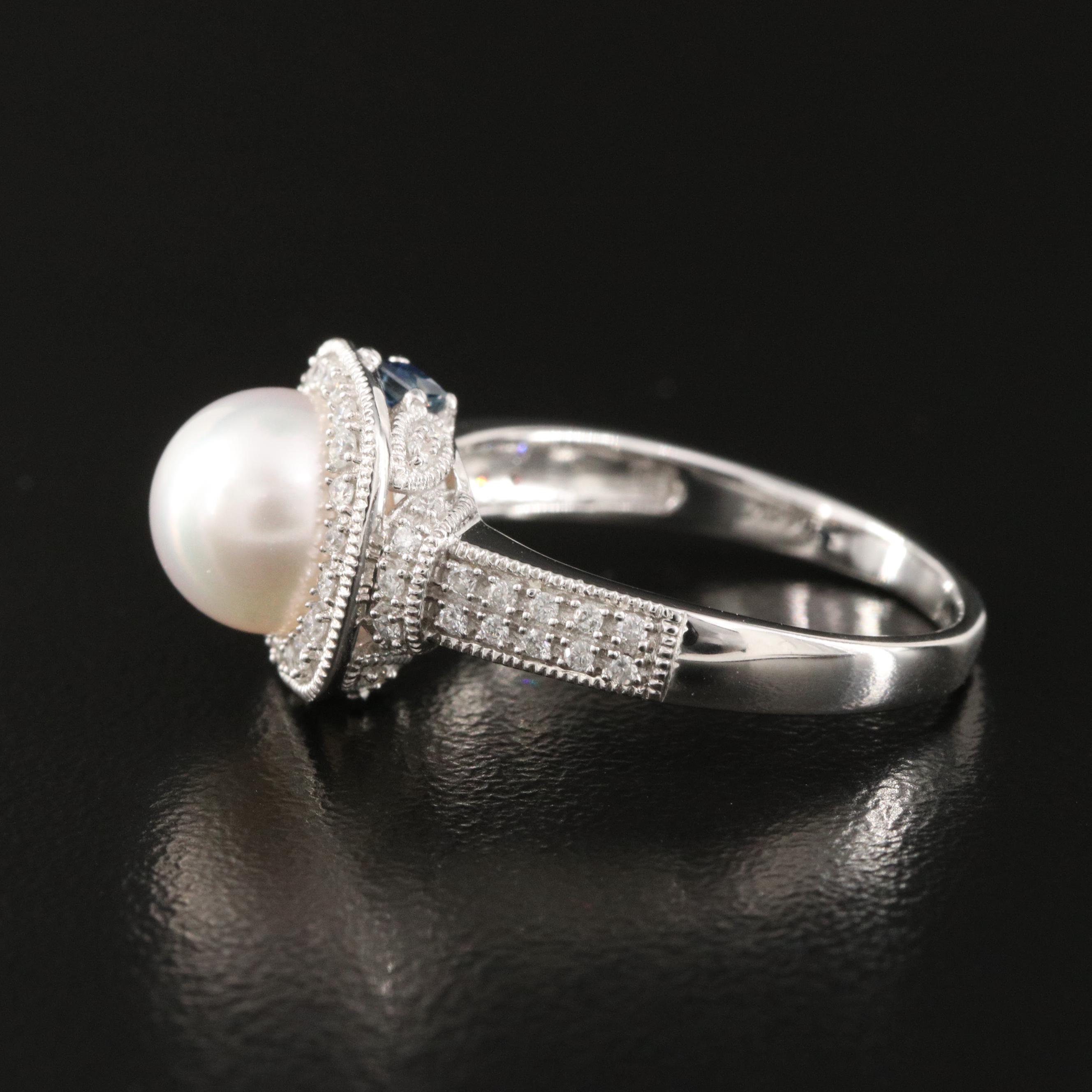 Vera Wang "Love" 14K Pearl, Diamond and Sapphire Ring