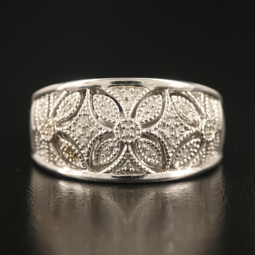 Sterling Diamond Flower Ring