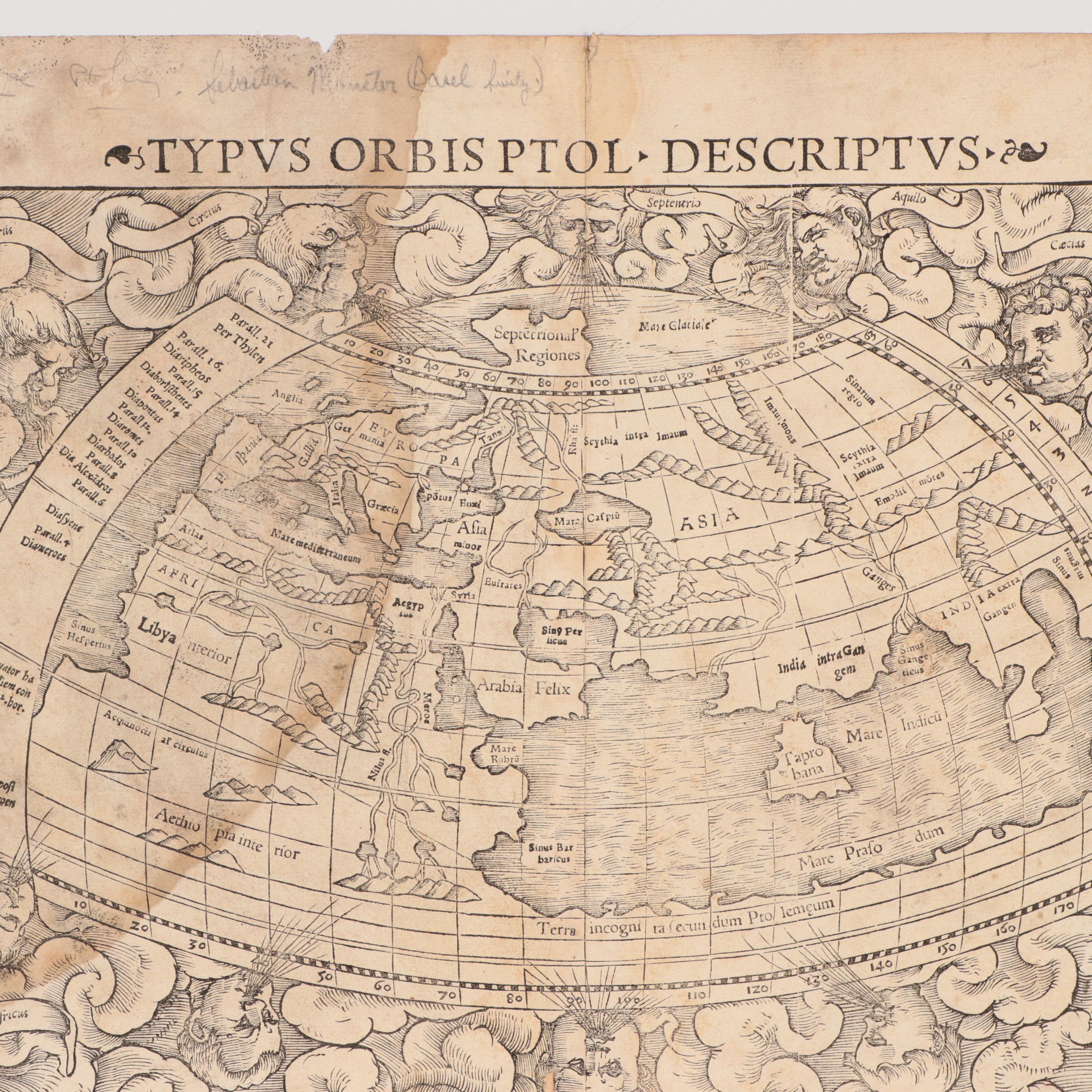 Sebastian Münster Woodcut Map "Typus Orbis Ptol. Descriptus," 1552