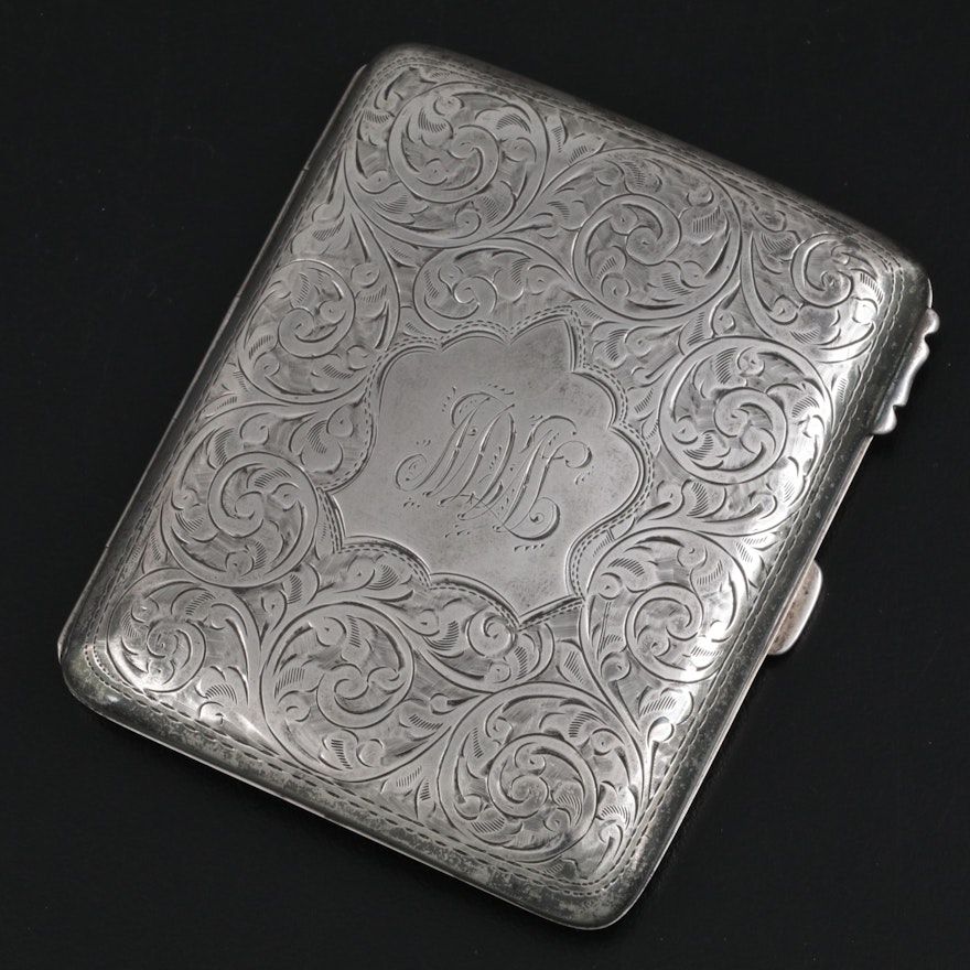 Joseph Gloster of Birmingham Chased Sterling Silver Cigarette Case, 1908