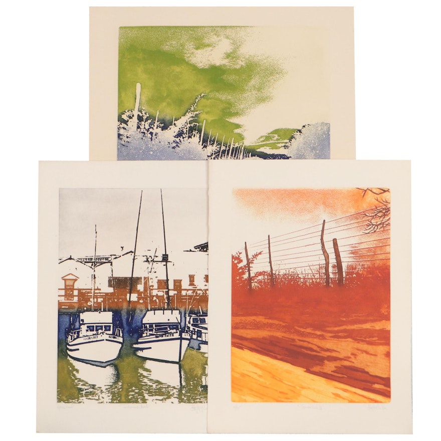 Stephen Luskin Aquatint Etchings of Landscapes, Late 20th Century