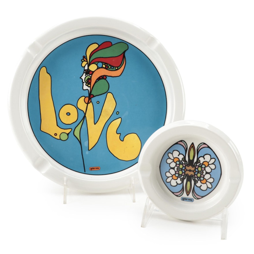 Iroquois China Peter Max "Love" and "Butterfly" Ceramic Ashtrays